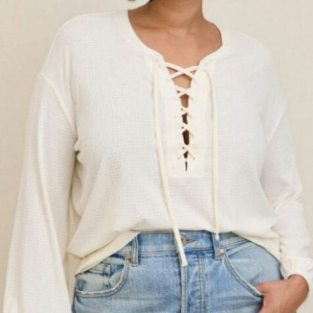 Ivory Torrid Textured Jersey Lace-Up Front Drop Shoulder Top Women's Size 4X